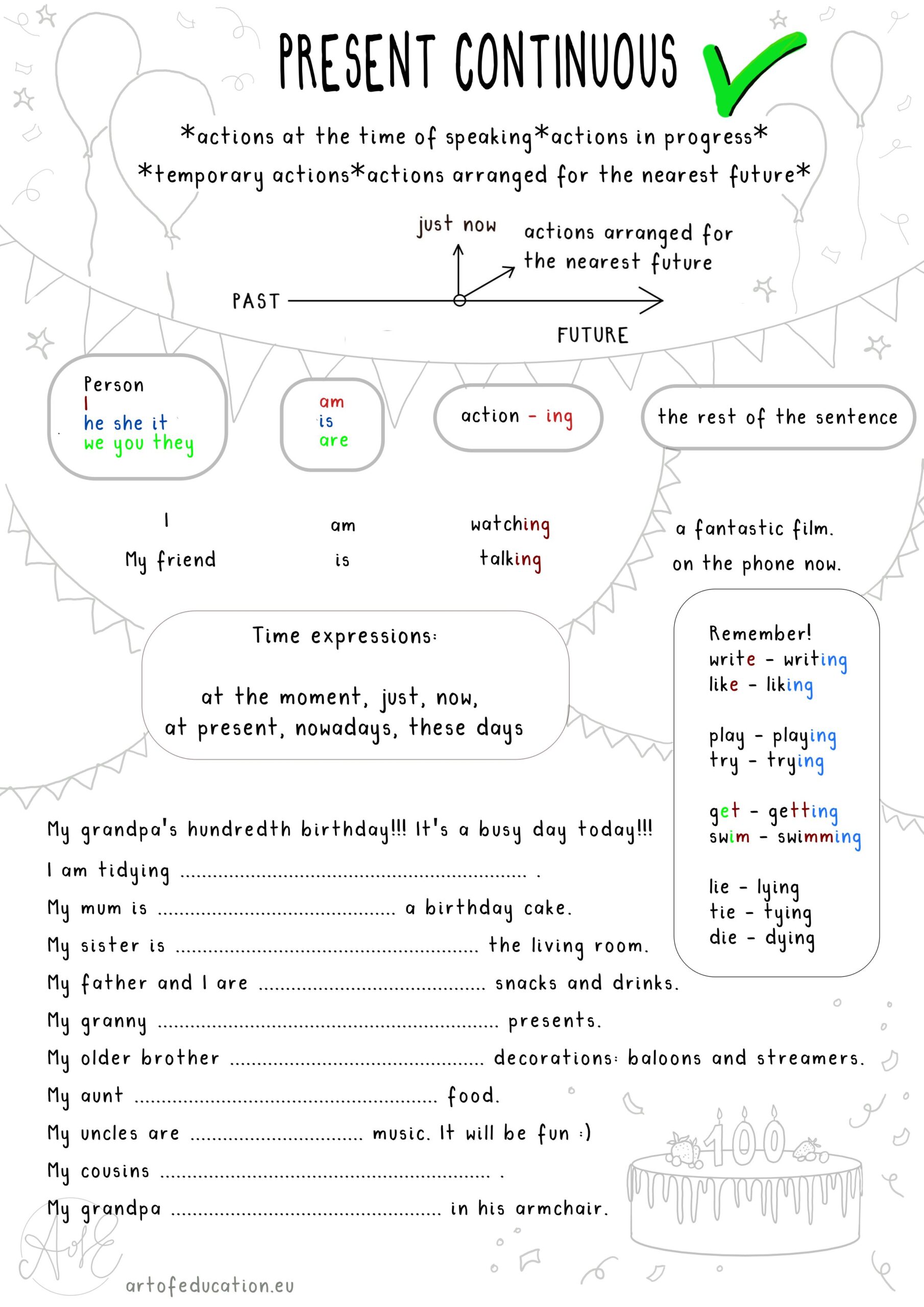 Present Continuous – positive statement. English worksheet for students ...